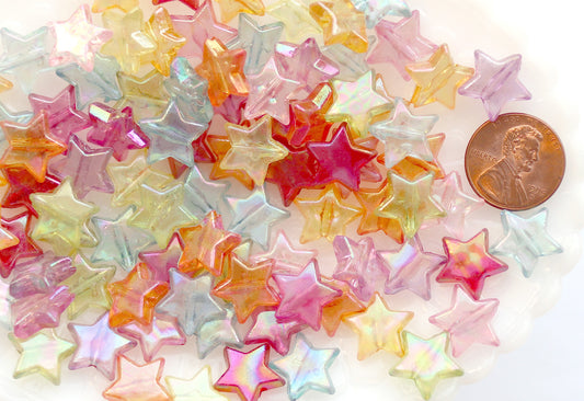 Star Beads - 14mm AB Transparent Iridescent Star Acrylic or Resin Beads - 100 pcs set