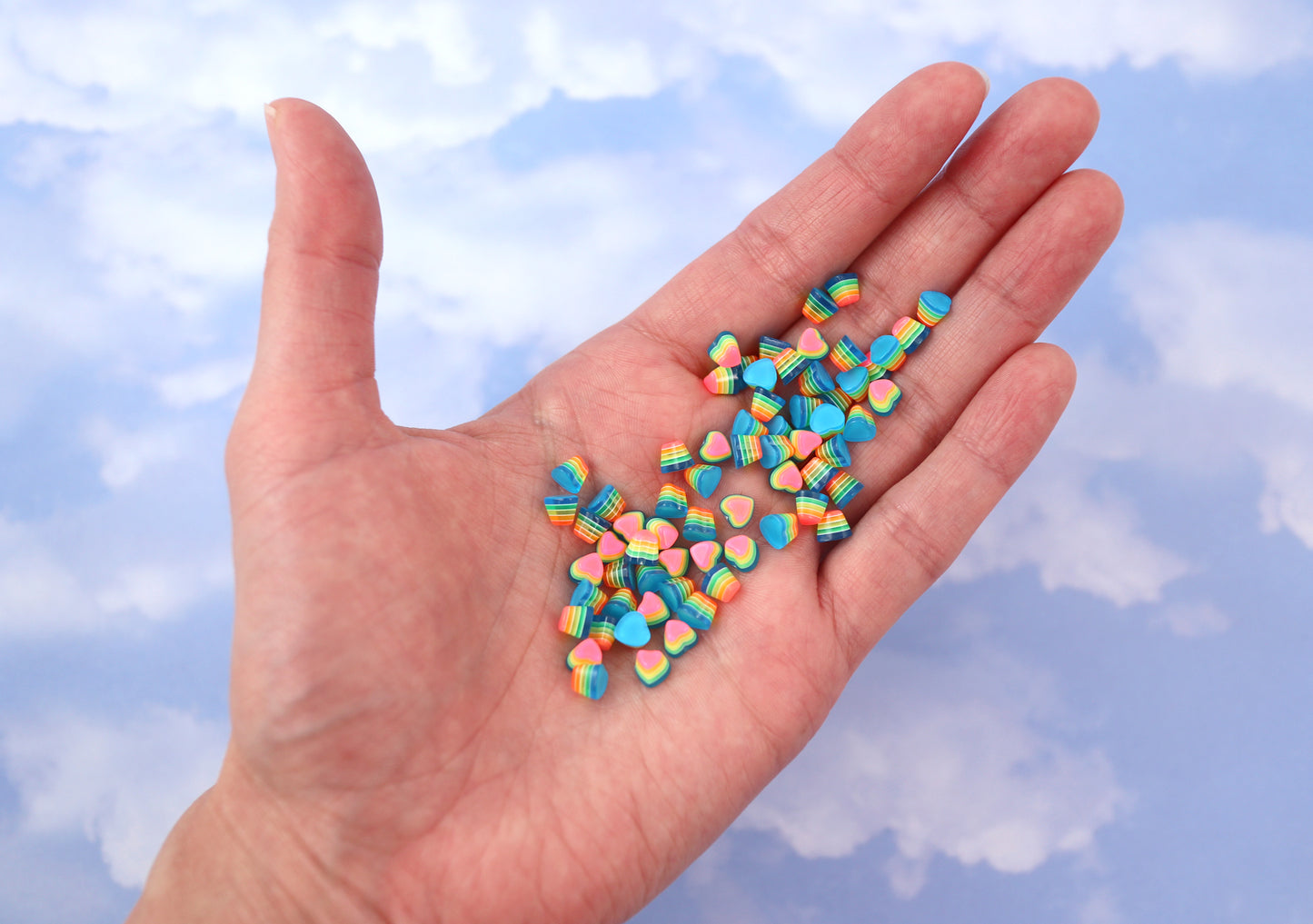5mm Tiny Bright Striped Blue Neon Rainbow Hearts Resin Flatback Cabochons - 15 pcs set