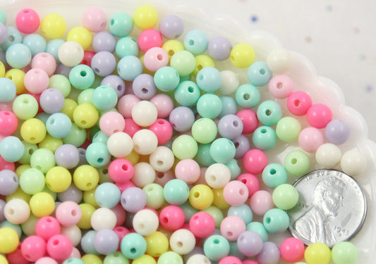 Pastel Beads - 6mm Tiny Beautiful Bright Pastel Small Round Shape Acrylic or Resin Beads - 500 pcs set