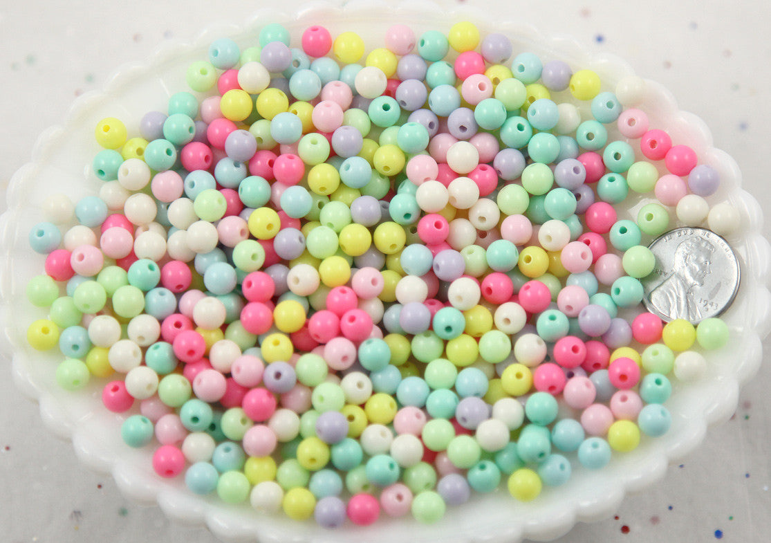 Pastel Beads - 6mm Tiny Beautiful Bright Pastel Small Round Shape Acrylic or Resin Beads - 500 pcs set