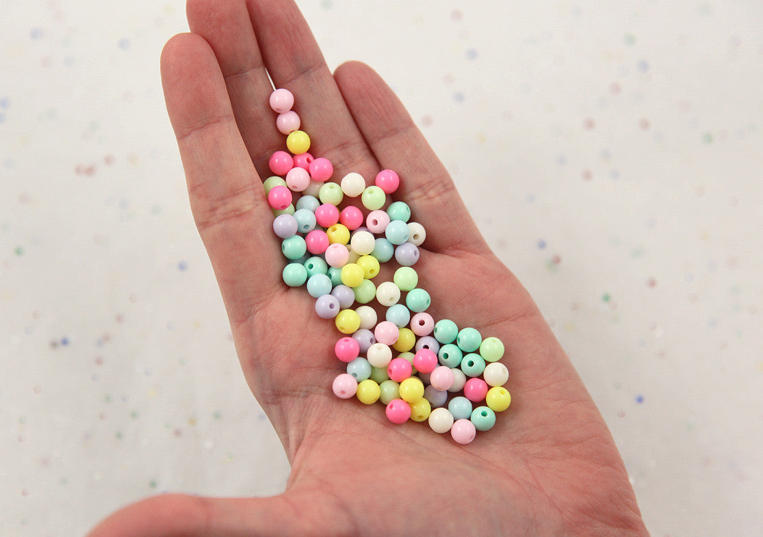 Pastel Beads - 6mm Tiny Beautiful Bright Pastel Small Round Shape Acrylic or Resin Beads - 500 pcs set