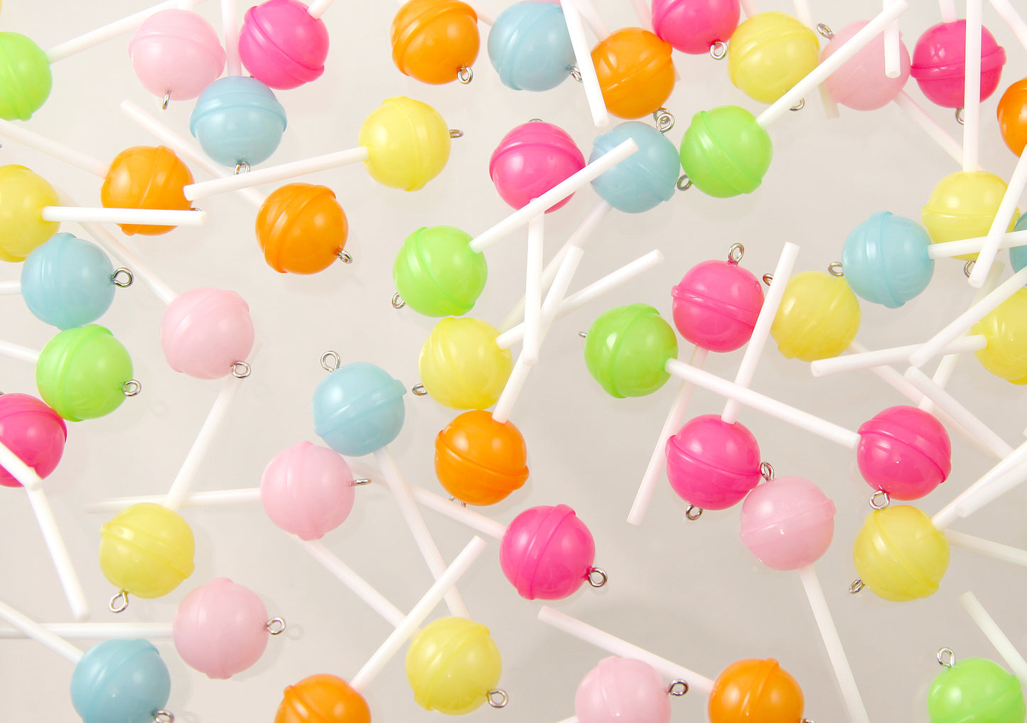 Fake Lollipops - 20mm Pastel Little Lollipop Round Plastic Pendants or Resin Charms - 6 pc set