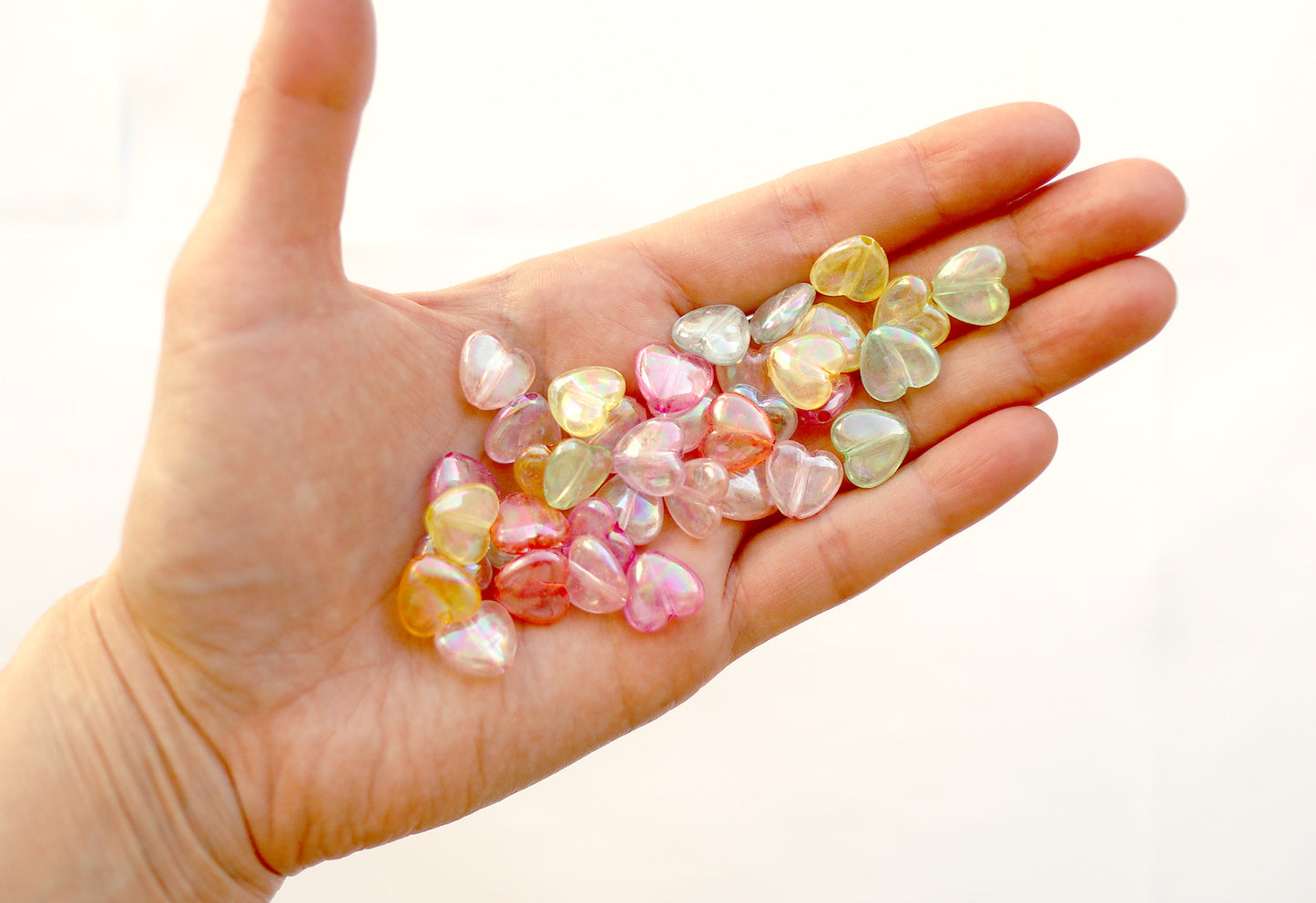 Heart Beads - 11mm AB Transparent Iridescent Puffy Heart Acrylic or Resin Beads - 100 pcs set