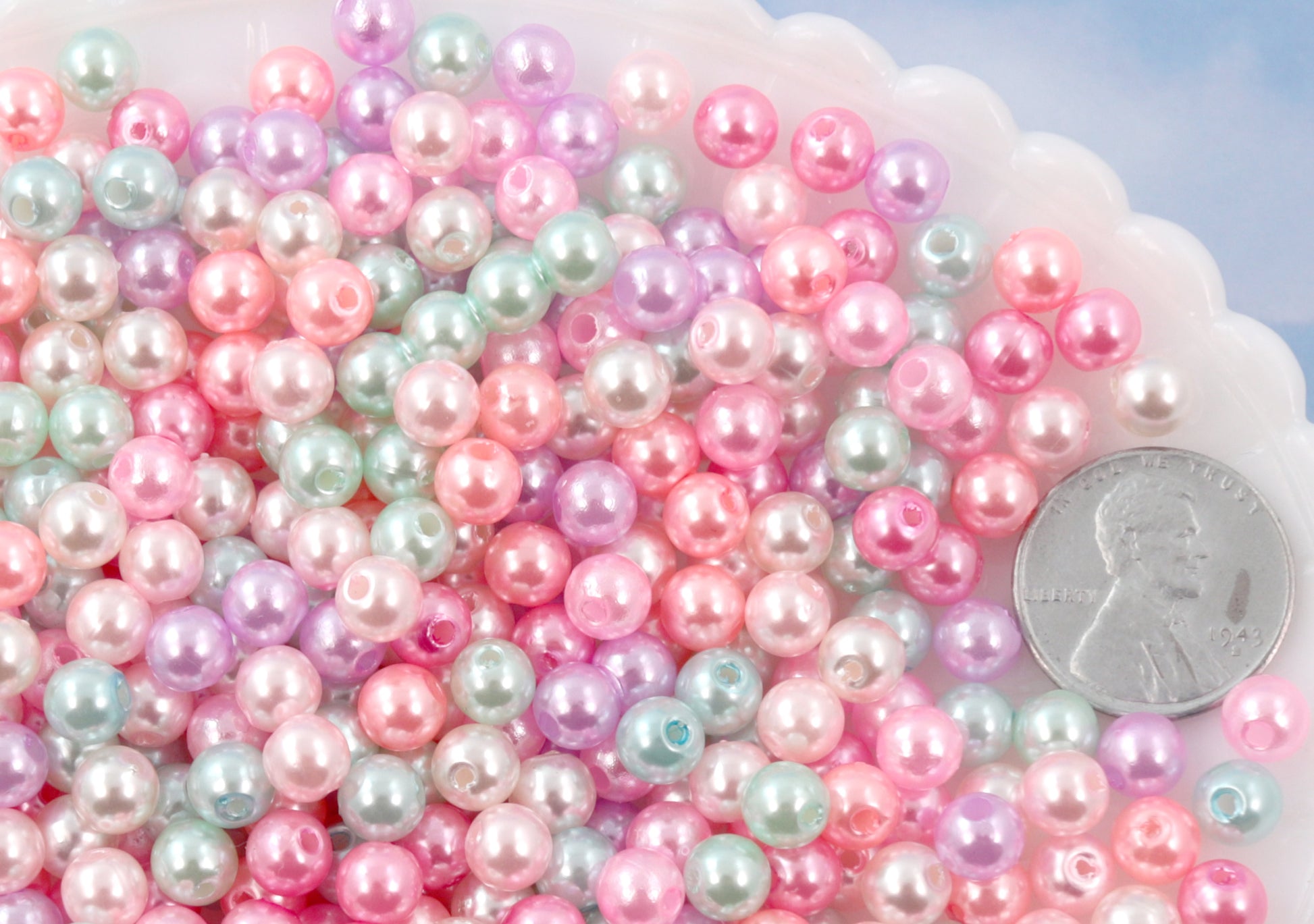 4 mm Round Glass beads Transparent Pearl Seafoam x 60 pc(s