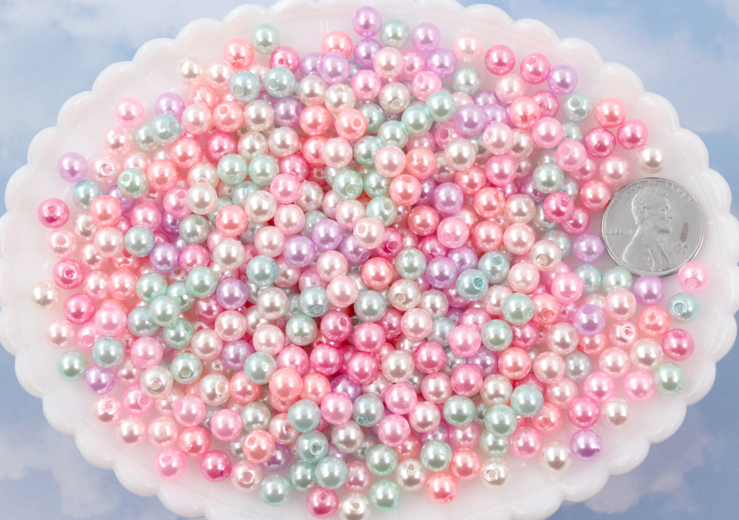 6mm Small Round Pastel Acrylic Pearl Plastic Beads - 500 pc set