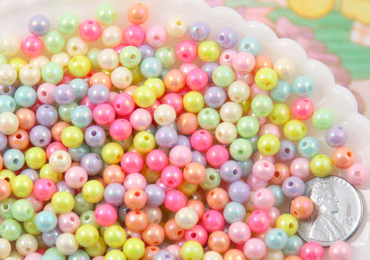 6mm Ice Cream Pastel Colors Shiny AB Iridescent Small Round Shape Plastic or Acrylic Beads - 500 pcs set