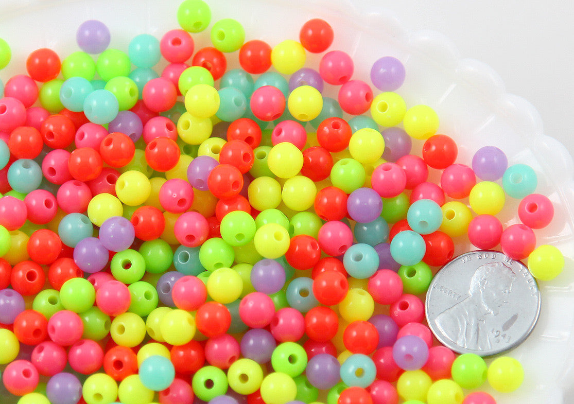 6mm Neon Gumball Bubblegum Acrylic or Resin Beads - 500 pc set