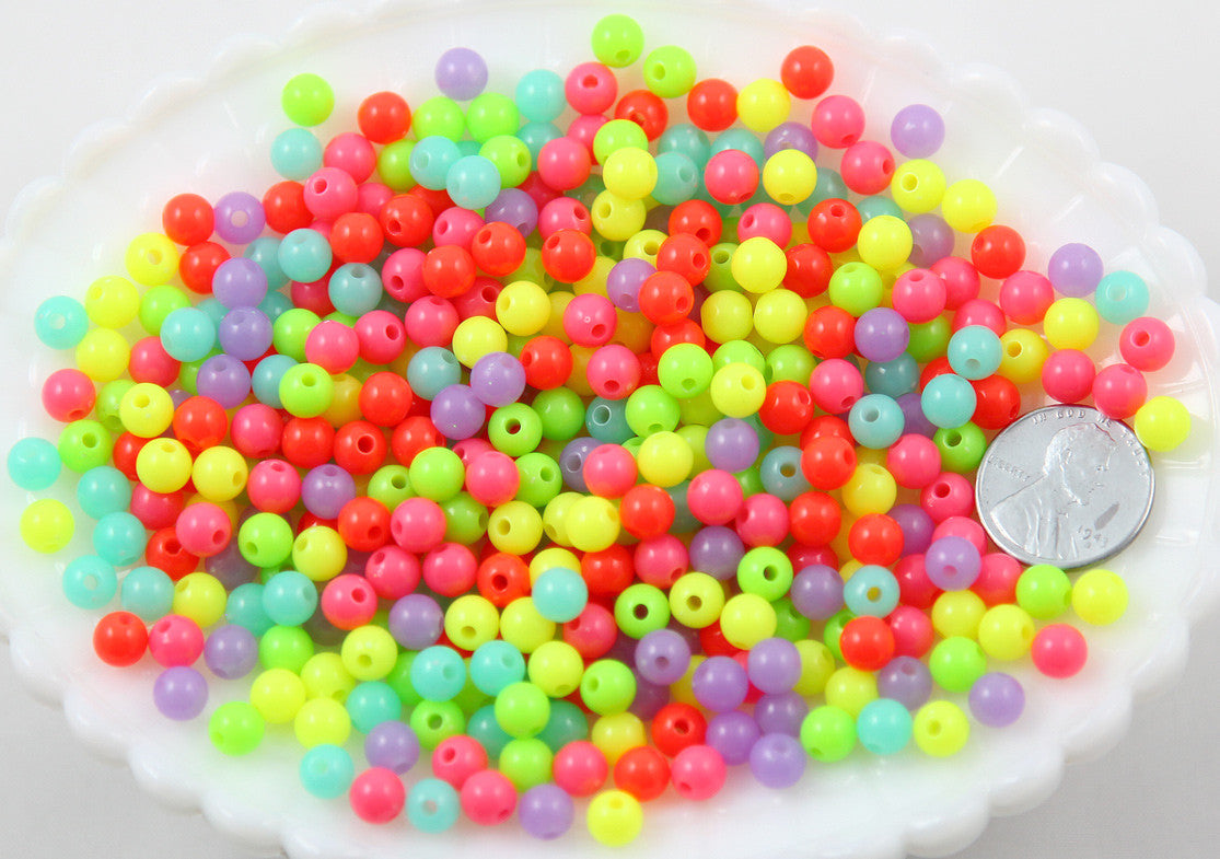 6mm Neon Gumball Bubblegum Acrylic or Resin Beads - 500 pc set