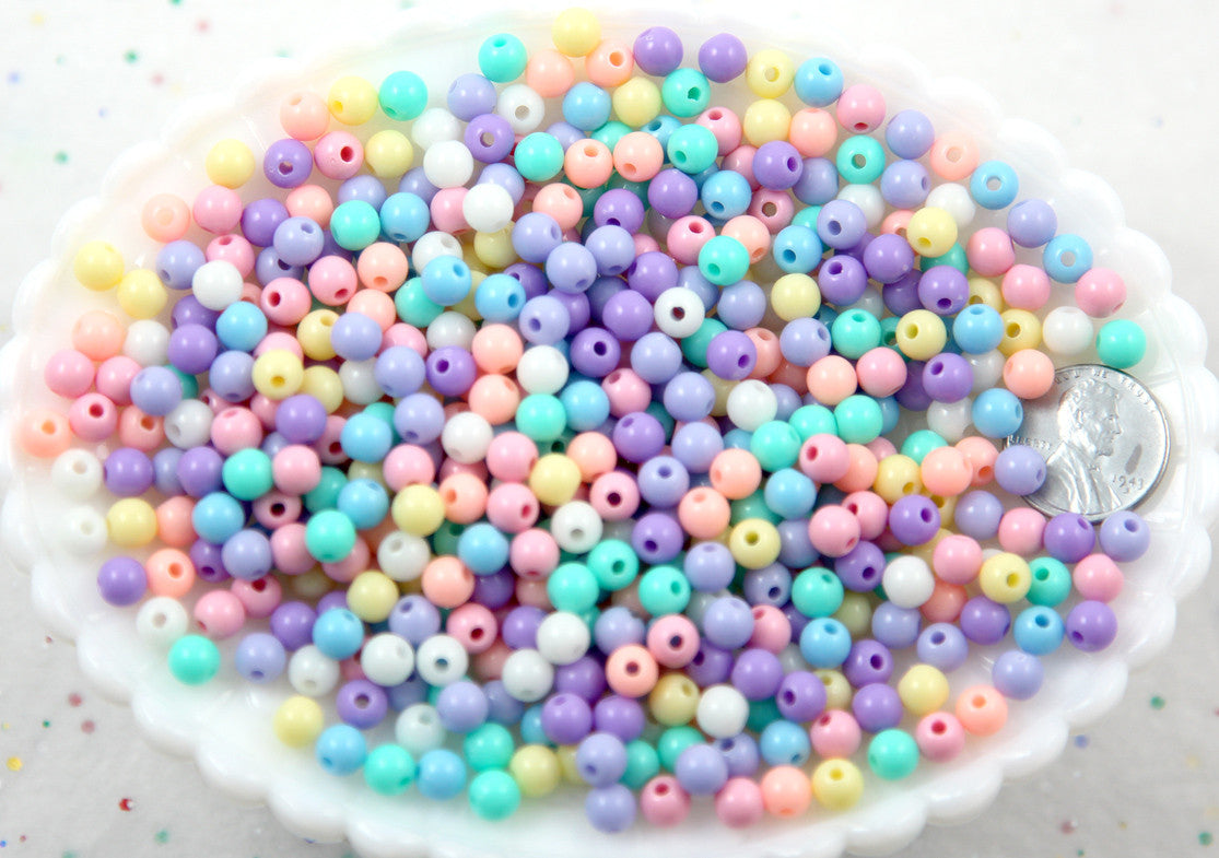 Pastel Beads - 6mm Small Pastel Gumball Bubblegum Plastic Acrylic or Resin Beads - 500 pc set