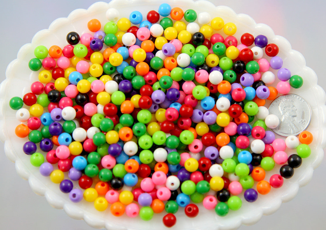 6mm Tiny Round Acrylic Beads - Gumball Bubblegum Plastic or Resin Beads - Mixed Colors, Small Size Beads - 500 pc set