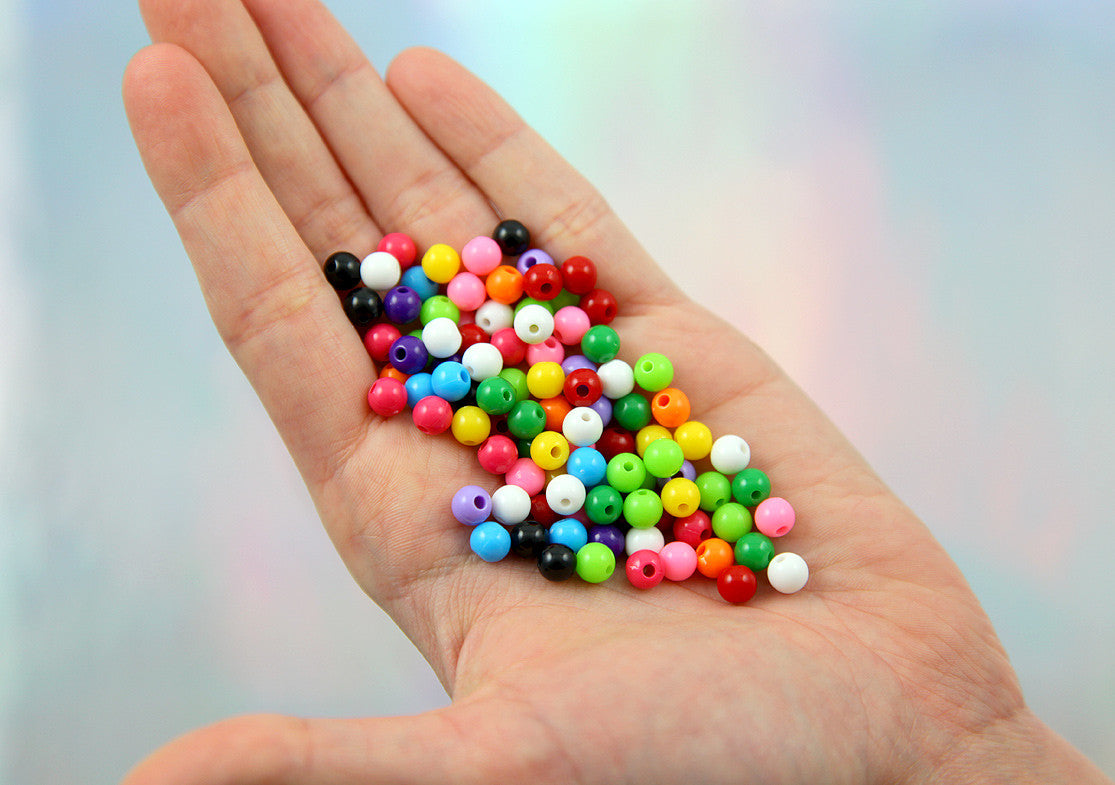 6mm Tiny Round Acrylic Beads - Gumball Bubblegum Plastic or Resin Beads - Mixed Colors, Small Size Beads - 500 pc set