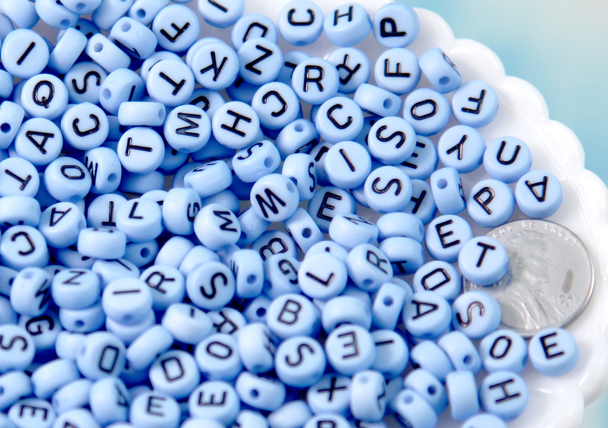 Letter Beads 7mm Little Blue Round Alphabet Acrylic or Resin Beads 400 pc set