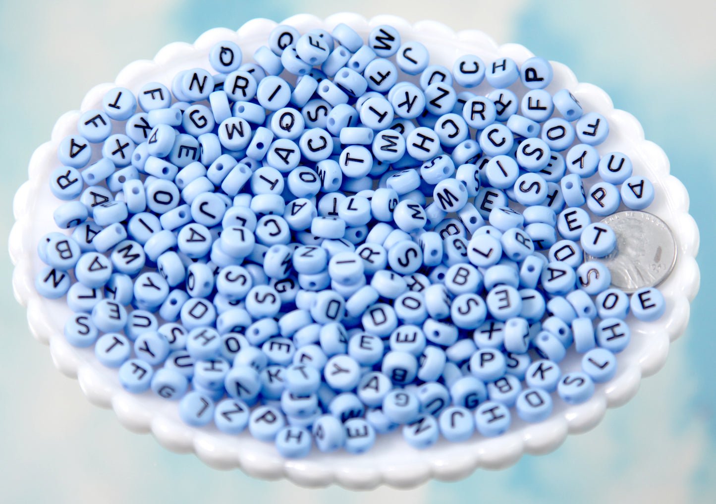Letter Beads - 7mm Little Blue Round Alphabet Acrylic or Resin Beads - 400 pc set