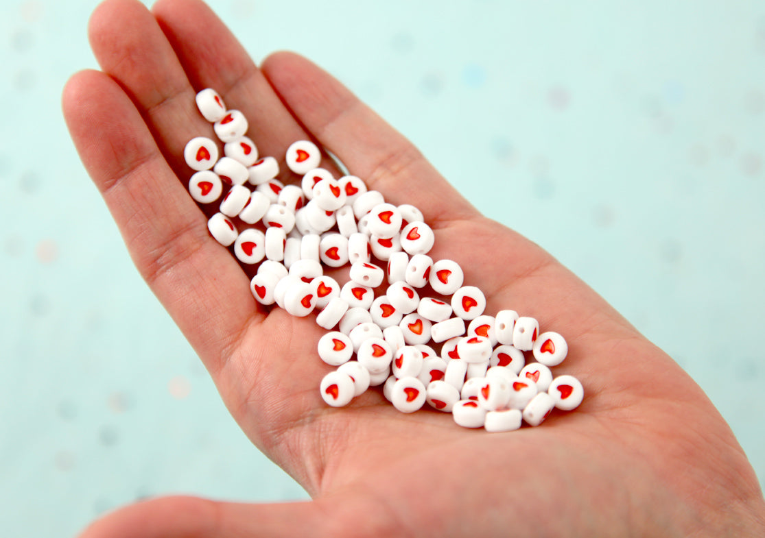 Hearts for Letter Beads - 7mm Little Heart Round Beads for use with Alphabet Beads - 300 pc set