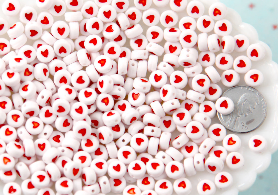 Hearts for Letter Beads - 7mm Little Heart Round Beads for use with Alphabet Beads - 300 pc set