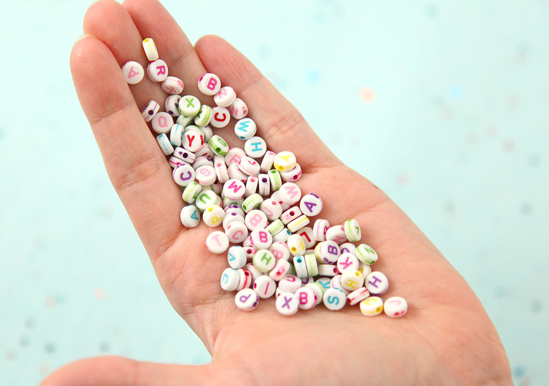 Letter Beads - 7mm Little Round Colorful White Alphabet Acrylic or Resin Beads - 400 pc set