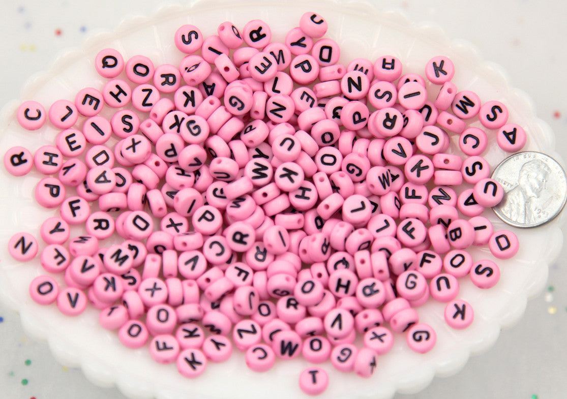 7mm Little Pink Round Alphabet Acrylic or Resin Beads - 400 pc set