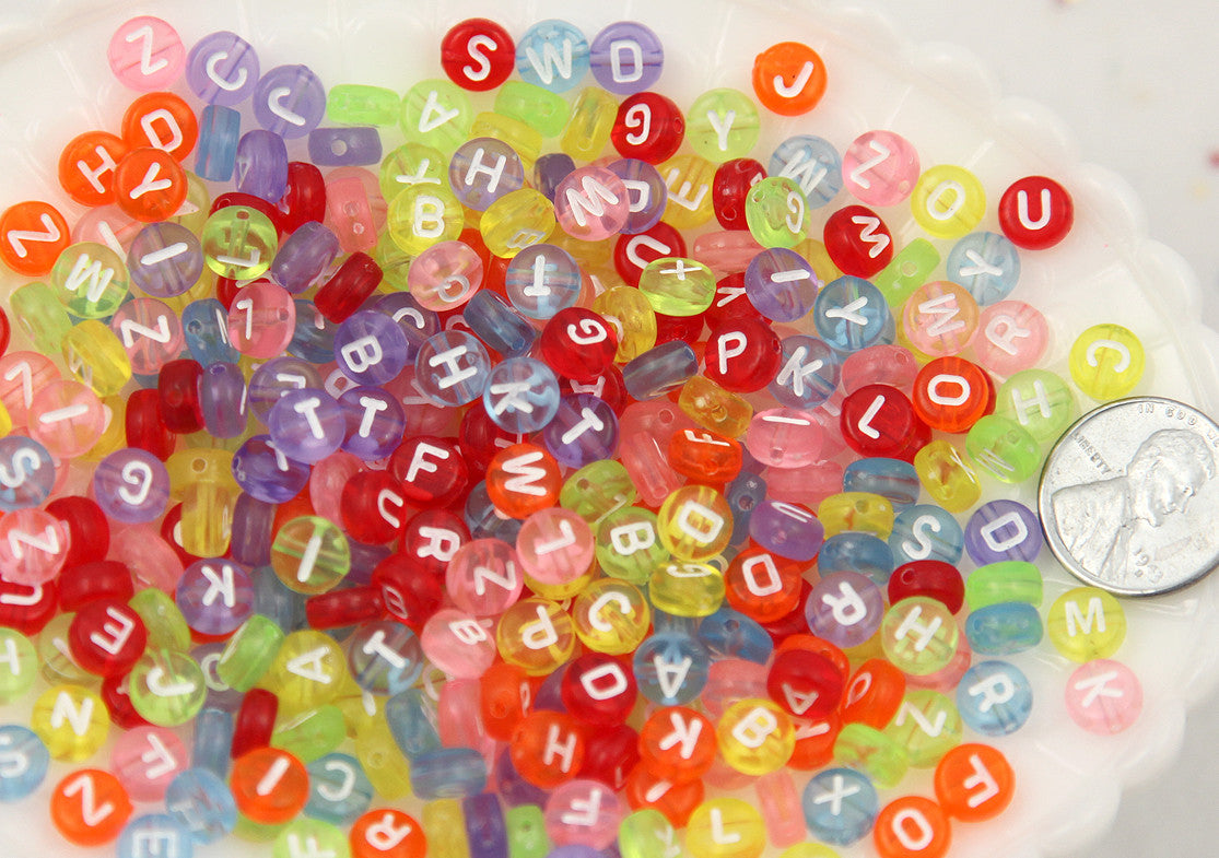 7mm Little Colorful Transparent Round Alphabet Acrylic or Resin Beads - 300 pc set