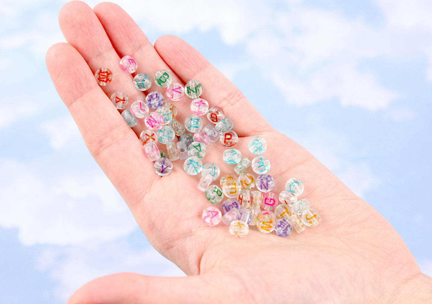 Glitter Letter Beads - 7mm Little Transparent Glitter Colorful Round Alphabet Acrylic or Resin Beads - 400 pc set