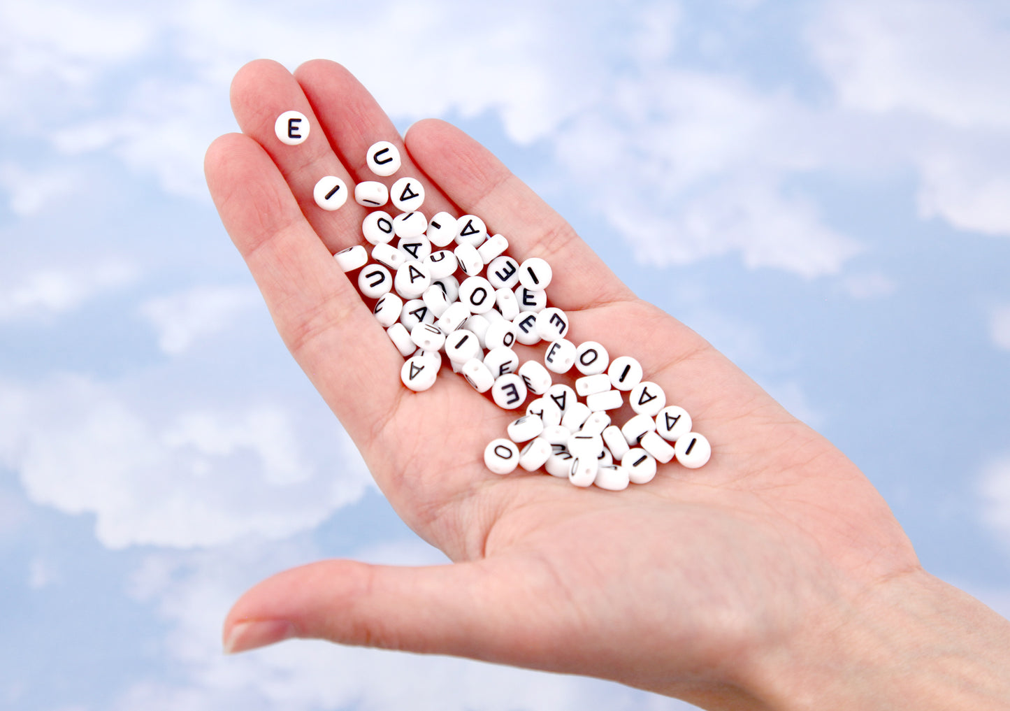 Vowels Only Letter Beads - 7mm Little Round White Vowel Alphabet Acrylic or Resin Beads - 300 pc set
