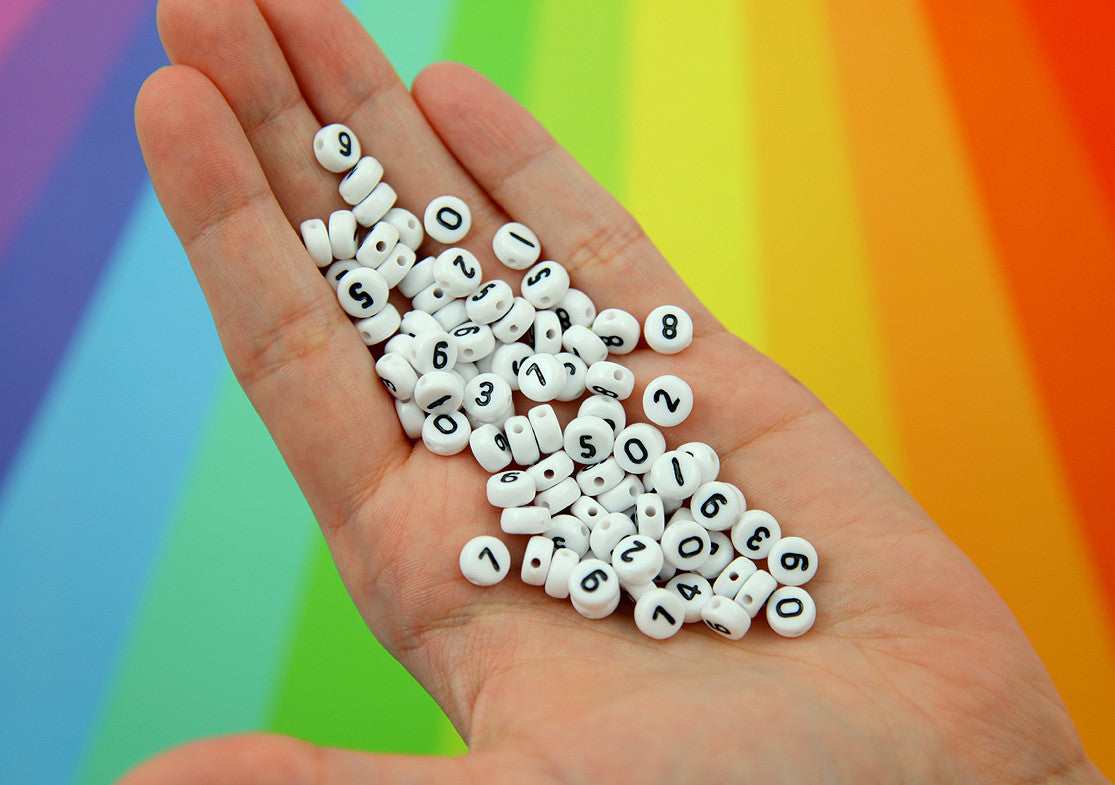 Number Beads - 7mm Little Round White Number Acrylic or Resin Beads - 400 pc set