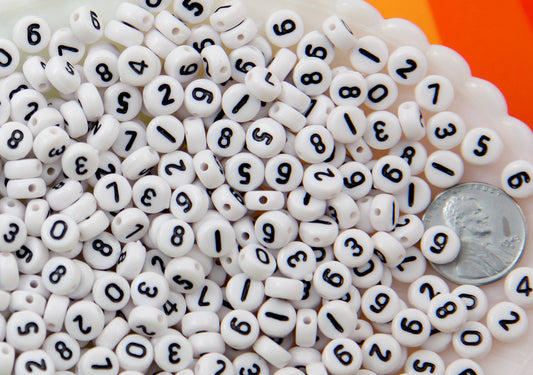 Number Beads - 7mm Little Round White Number Acrylic or Resin Beads - 400 pc set