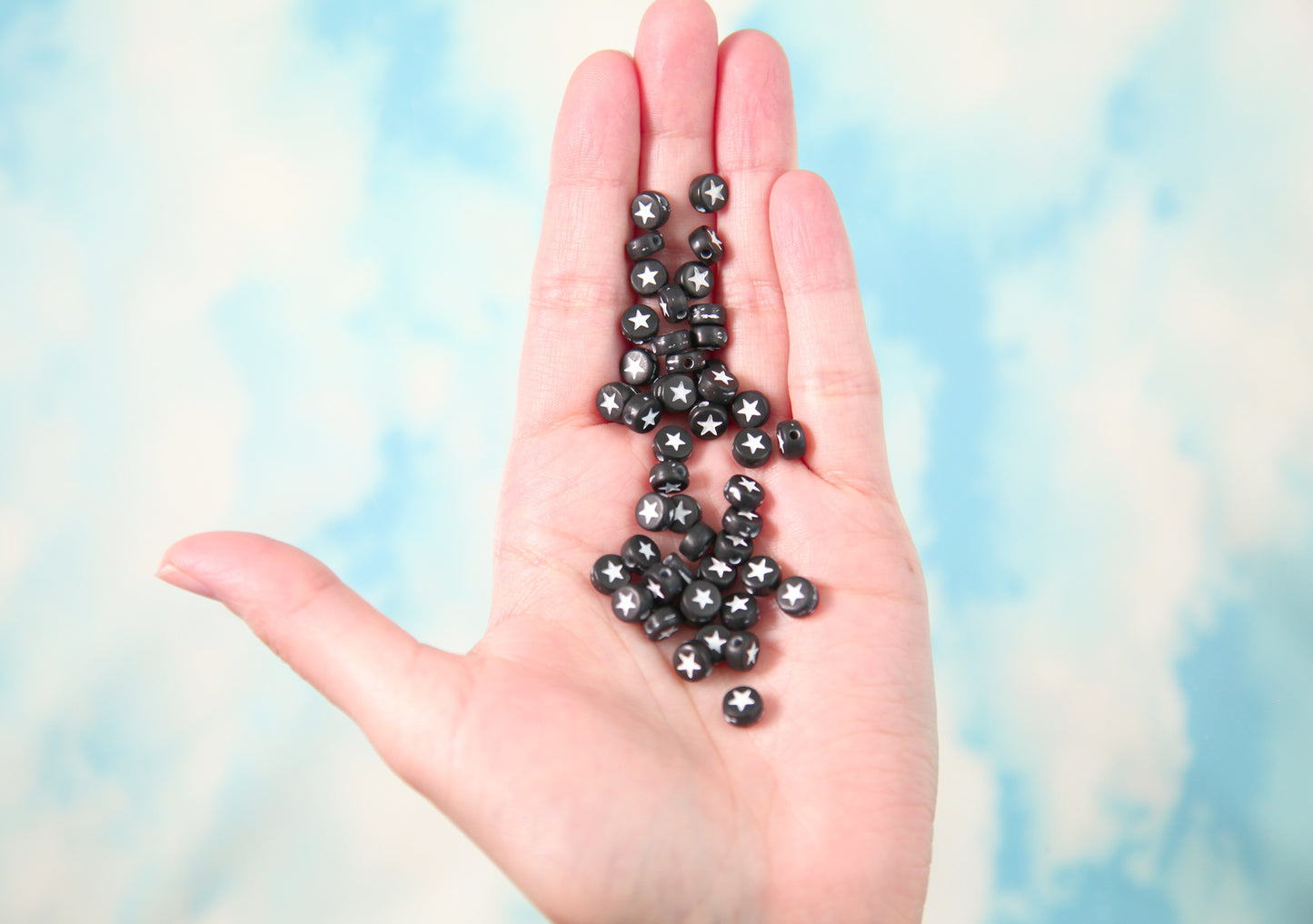 Stars for Letter Beads - 7mm Little Black Star Round Beads for use with Alphabet Beads - 300 pc set