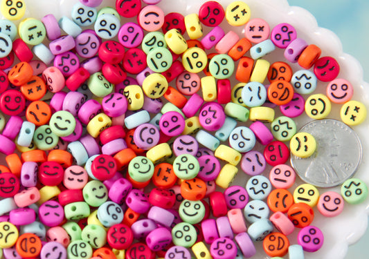 Face Beads - 7mm Tiny Mixed Expression Happy Face Smile Emoji Bead Shape Acrylic or Resin Beads - 300 pc set