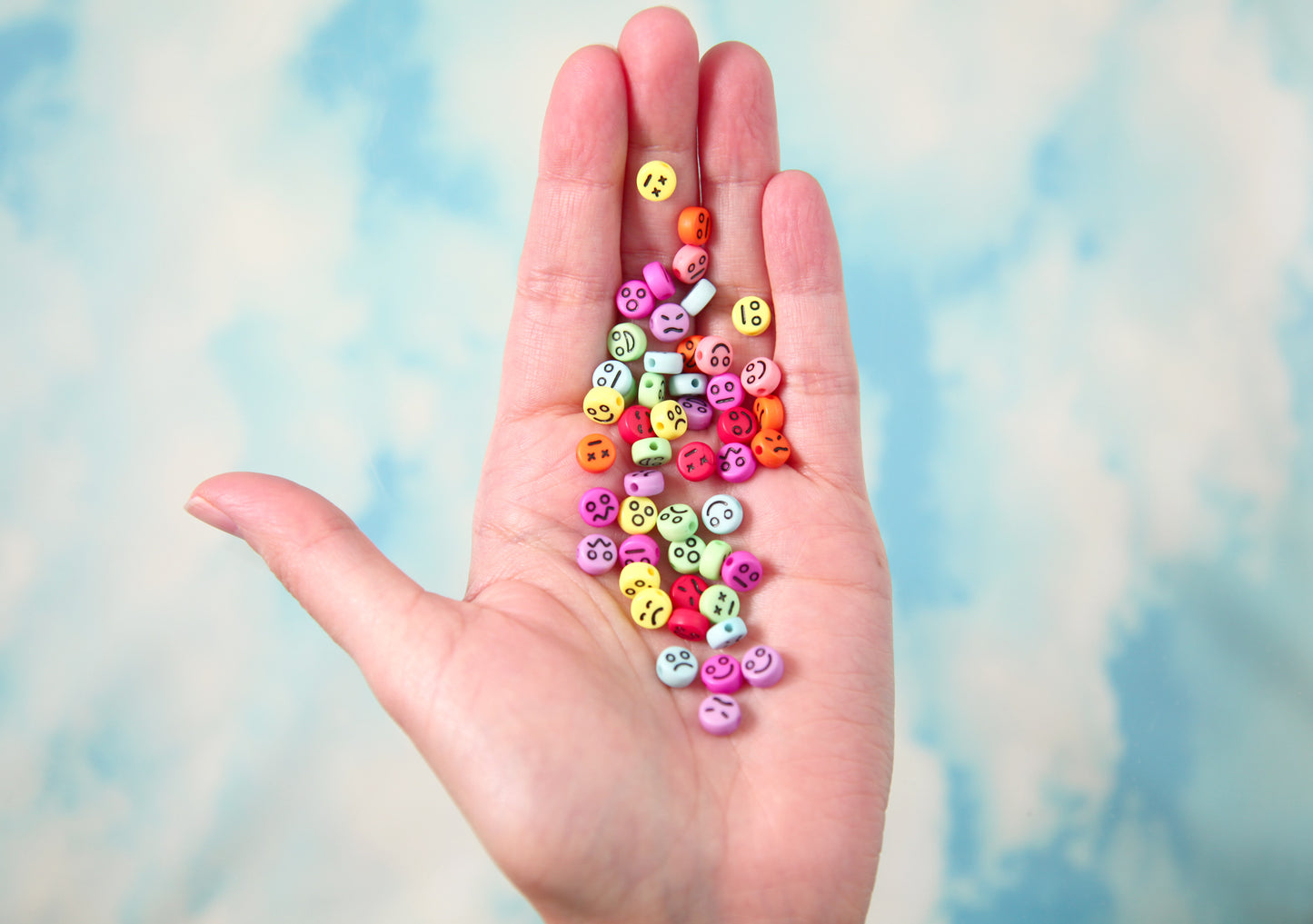 Face Beads - 7mm Tiny Mixed Expression Happy Face Smile Emoji Bead Shape Acrylic or Resin Beads - 300 pc set