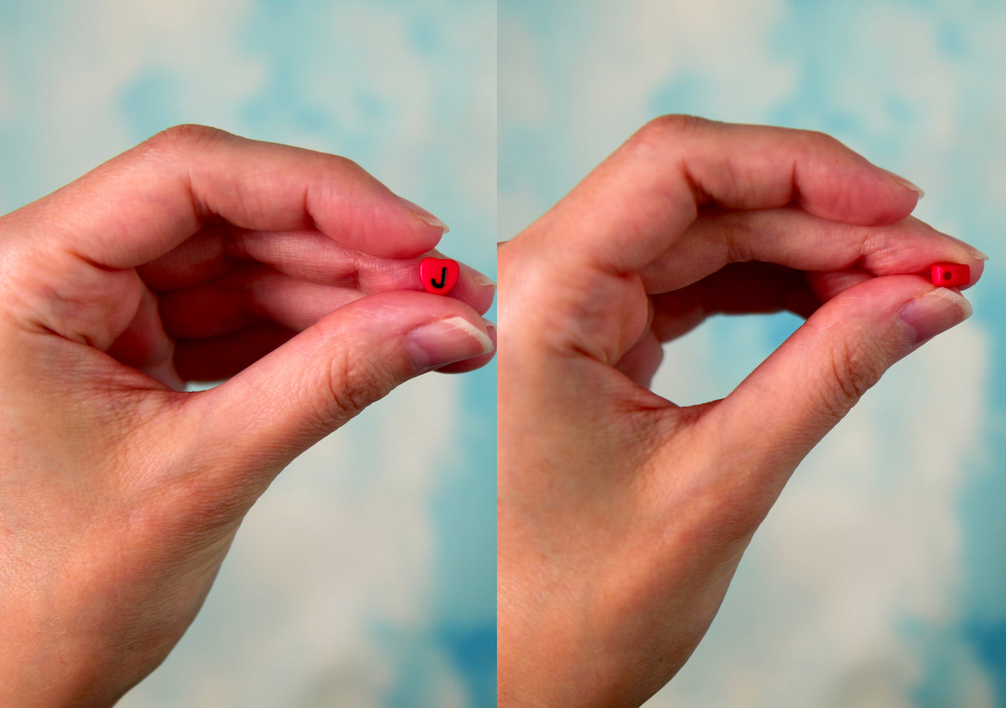 Letter Beads - 7mm Little Red Heart Shaped Alphabet Acrylic or Resin Beads - 300 pc set