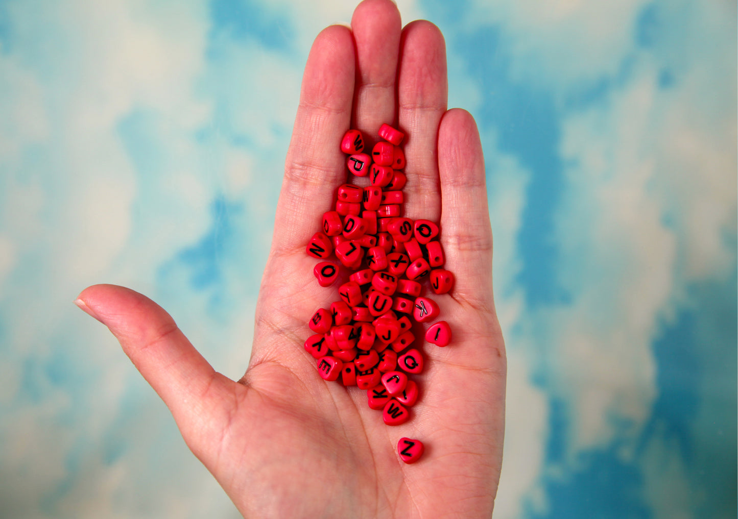 Letter Beads - 7mm Little Red Heart Shaped Alphabet Acrylic or Resin Beads - 300 pc set