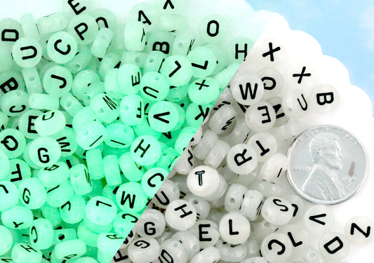 Glow Letter Beads - 7mm Glow in the Dark Alphabet Acrylic or Resin Beads - 300 pc set