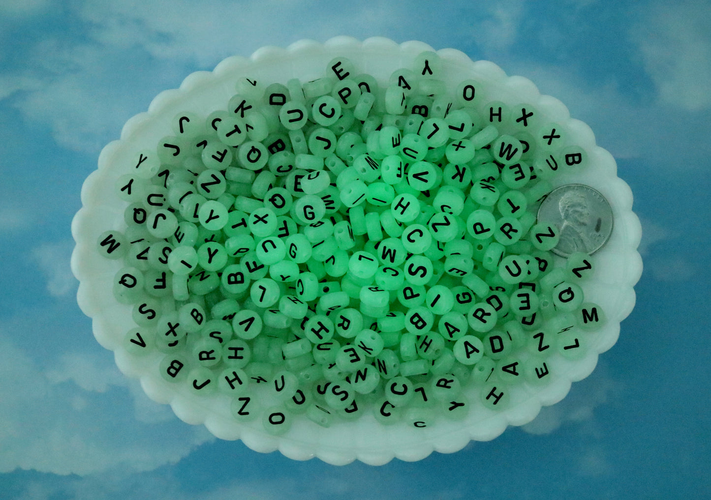 Glow Letter Beads - 7mm Glow in the Dark Alphabet Acrylic or Resin Beads - 300 pc set