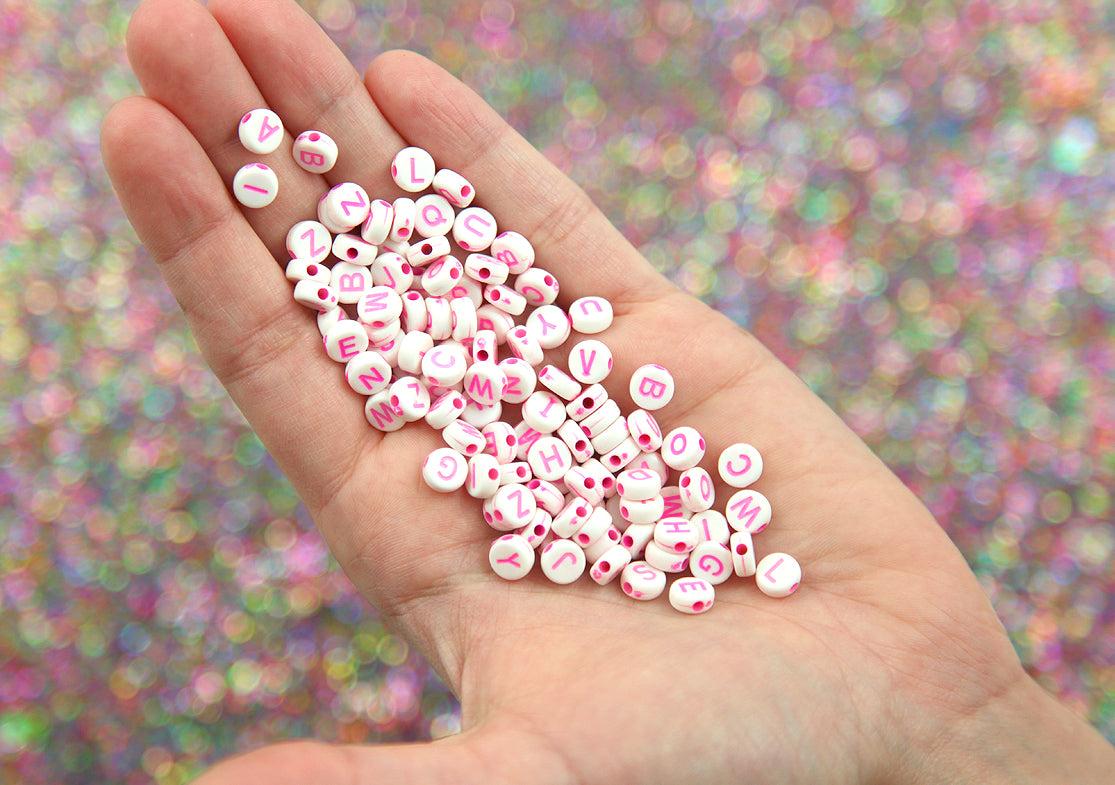 Light Pink Opaque 7mm Heart Alpha Beads - Black Letter Mix (250pcs)
