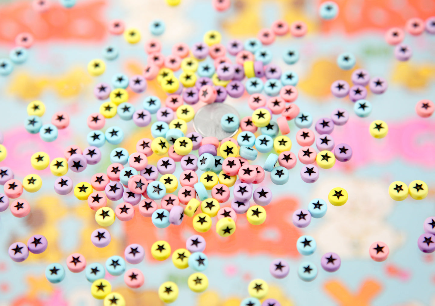 Stars for Letter Beads - 7mm Pastel Little Star Round Beads for use with Alphabet Beads - 300 pc set