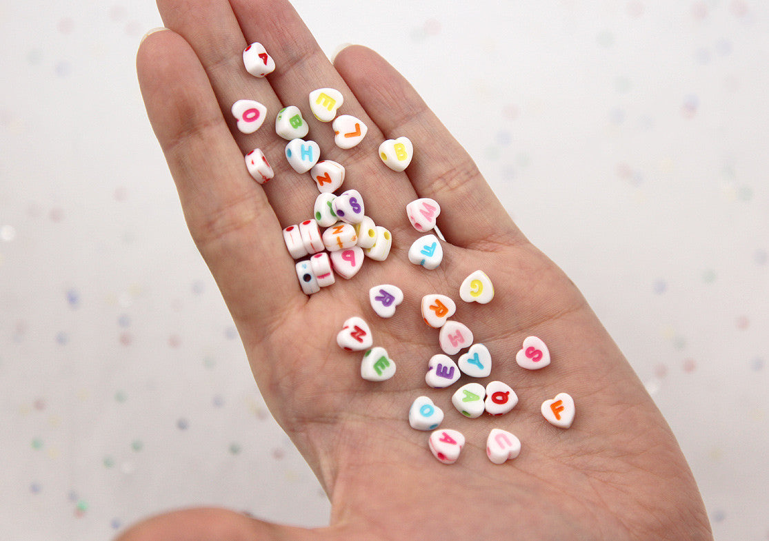 Letter Beads - 7mm Little Colorful Heart Shaped Alphabet Acrylic or Resin Beads - 400 pc set