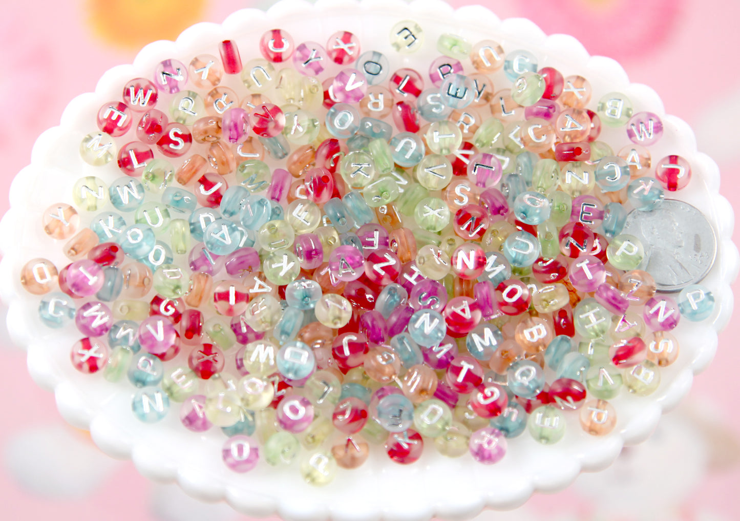 Letter Beads - 7mm Little Transparent Matte Colorful Round Alphabet Acrylic or Resin Beads - 300 pc set