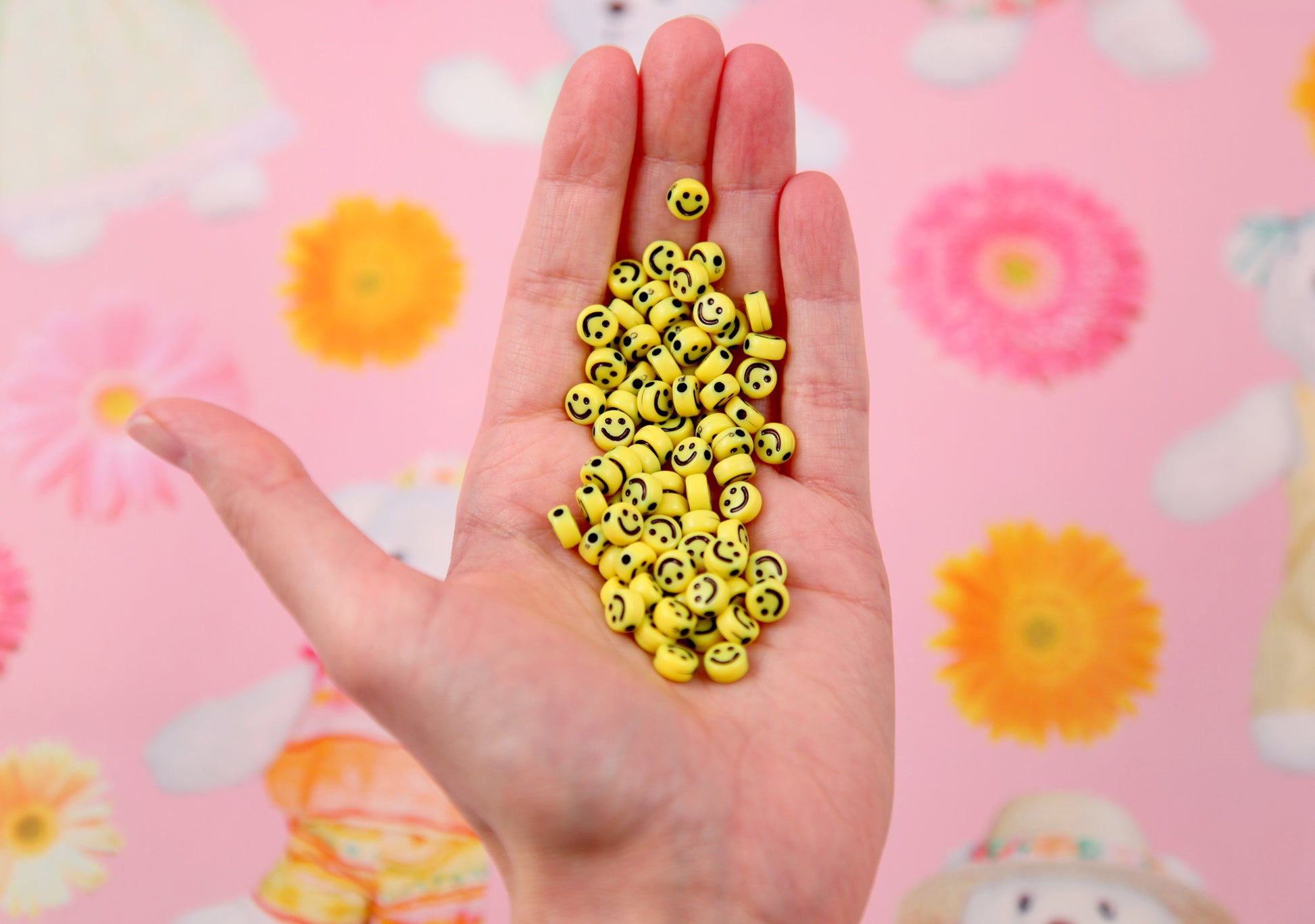 VERTICAL HOLE Yellow Flat Round Smiley Face Beads (6mm/8mm/10mm/12mm/1 –  TinySupplyShop