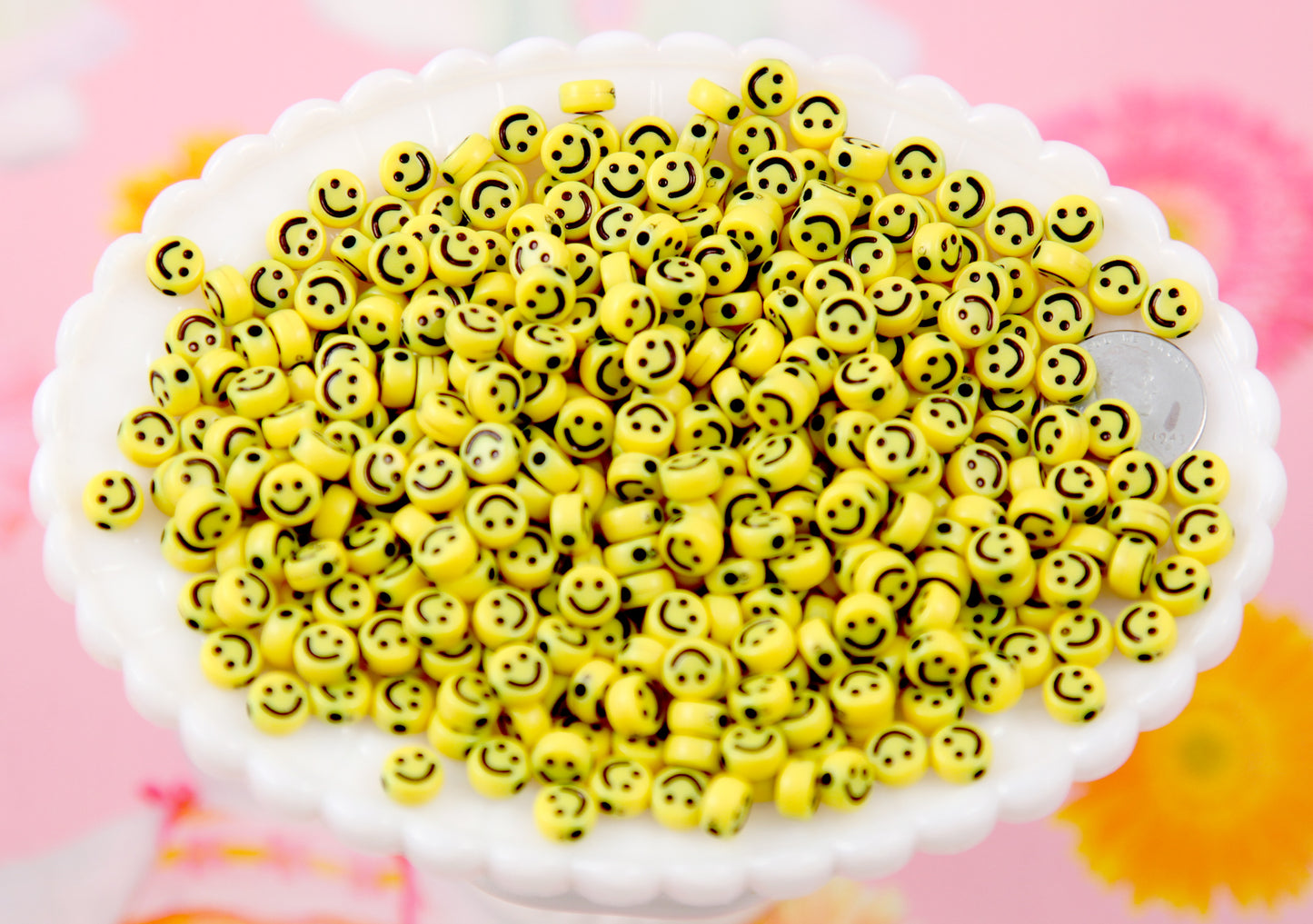 Happy Face Beads - 7mm Tiny Smile Shape Acrylic or Resin Beads - 300 pc set