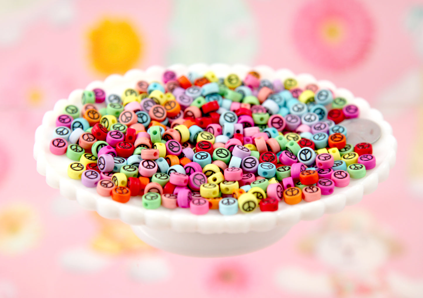 Peace Symbol Beads - 7mm Tiny Peace Sign Shape Acrylic or Resin Beads - 300 pc set