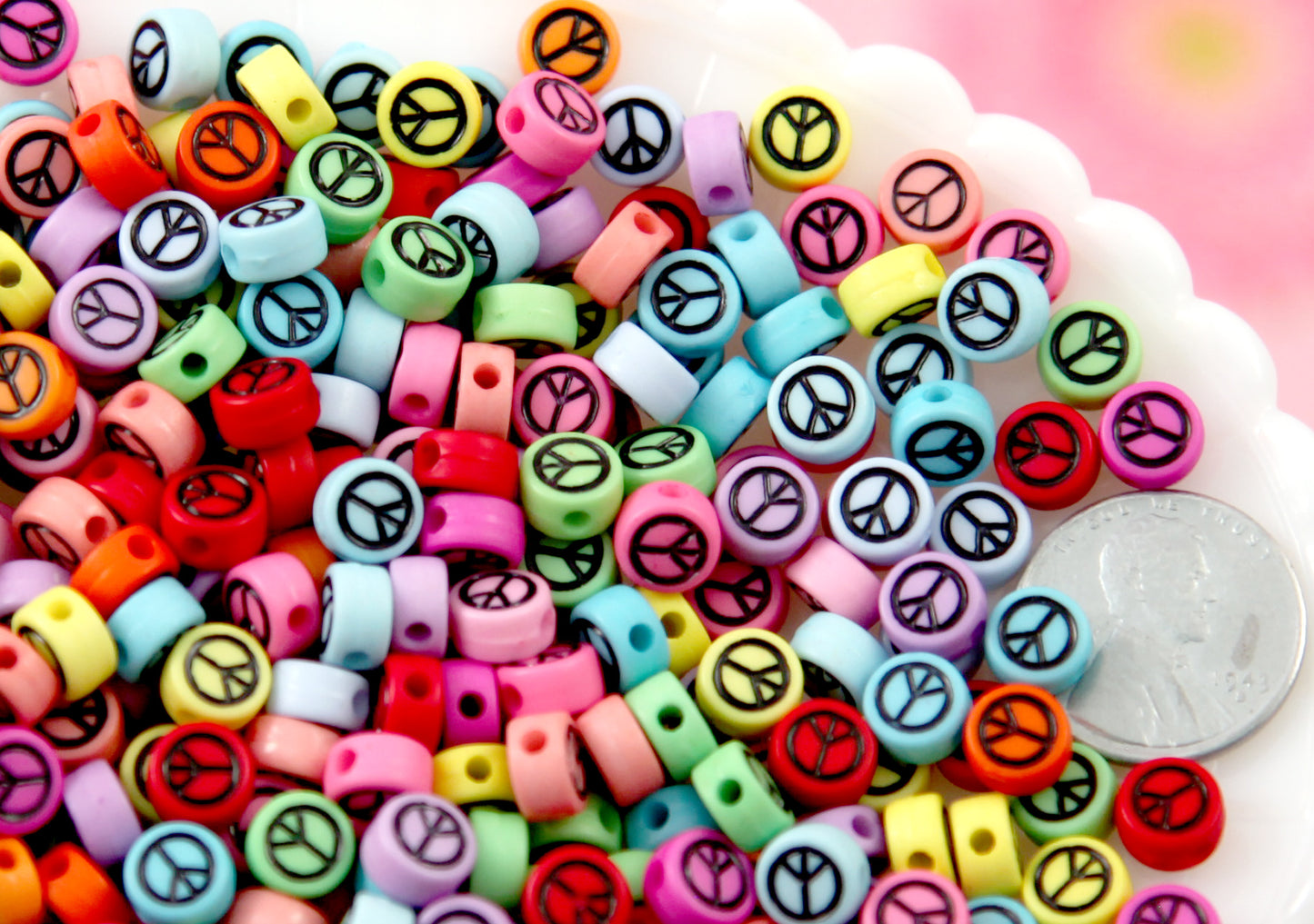Peace Symbol Beads - 7mm Tiny Peace Sign Shape Acrylic or Resin Beads - 300 pc set