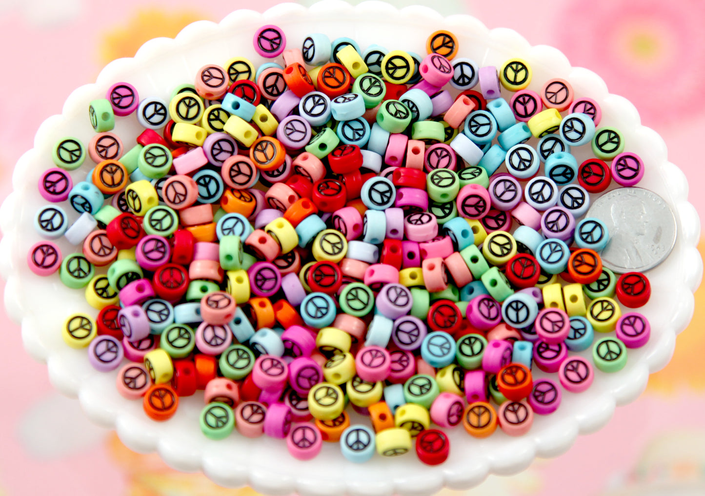 Peace Symbol Beads - 7mm Tiny Peace Sign Shape Acrylic or Resin Beads - 300 pc set