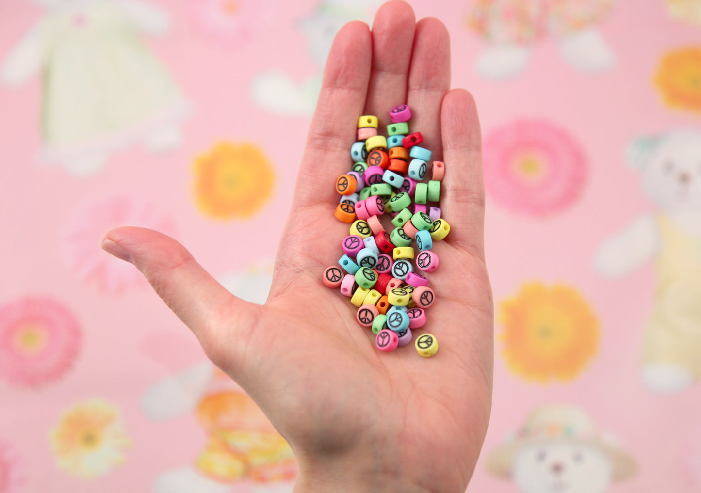 Peace Symbol Beads - 7mm Tiny Peace Sign Shape Acrylic or Resin Beads - 300 pc set