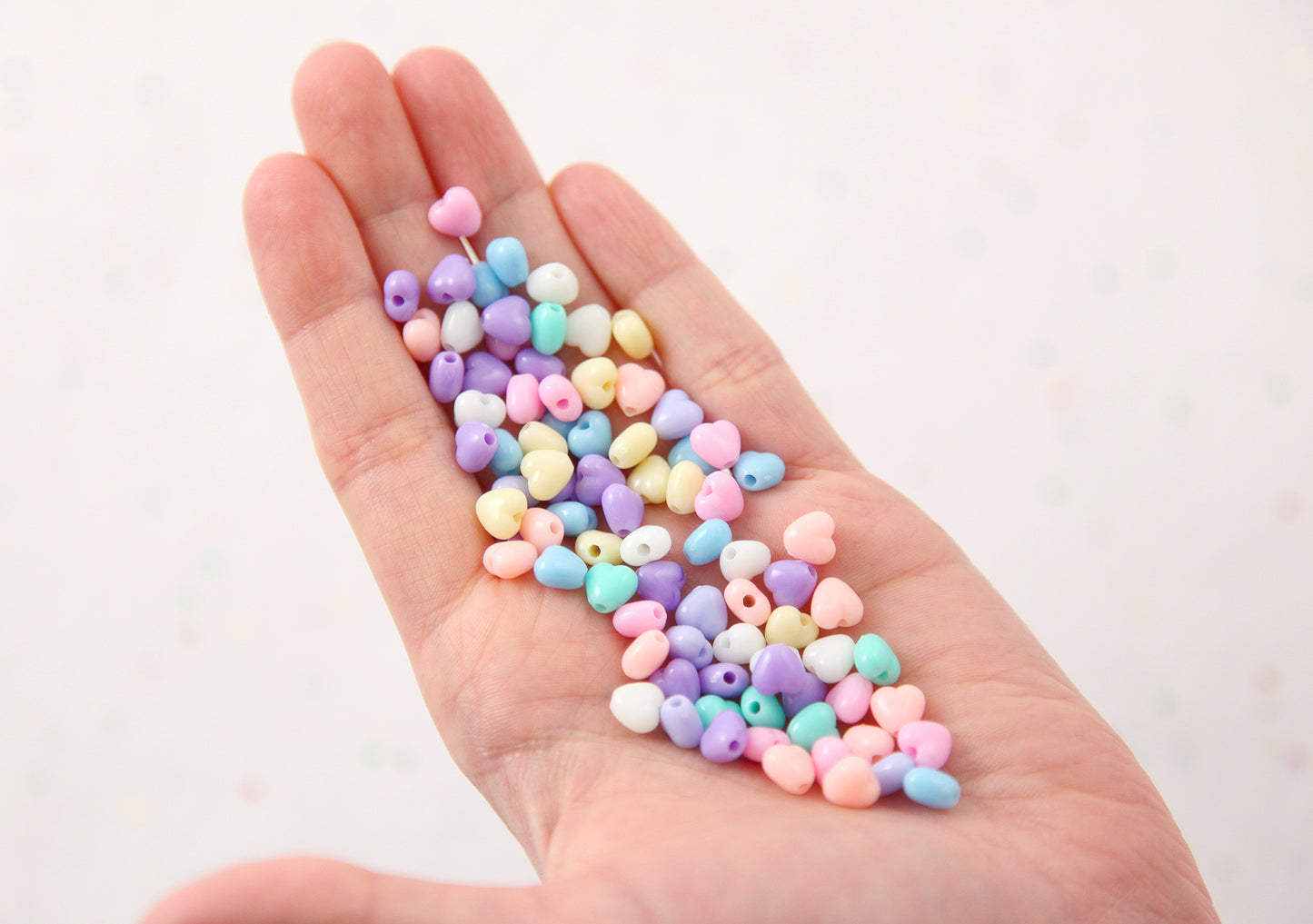 Pastel Heart Beads - 7mm Super Tiny Plastic Pastel Heart Resin or Acrylic Beads - 200 pc set