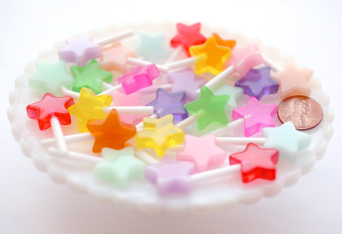 Star Lollipops - 20mm Little Star Shaped Fake Lollipop Flat Back Resin Cabochons - 10 pc set