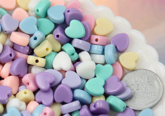 8mm Tiny Plastic Pastel Heart Resin or Acrylic Beads - 200 pc set
