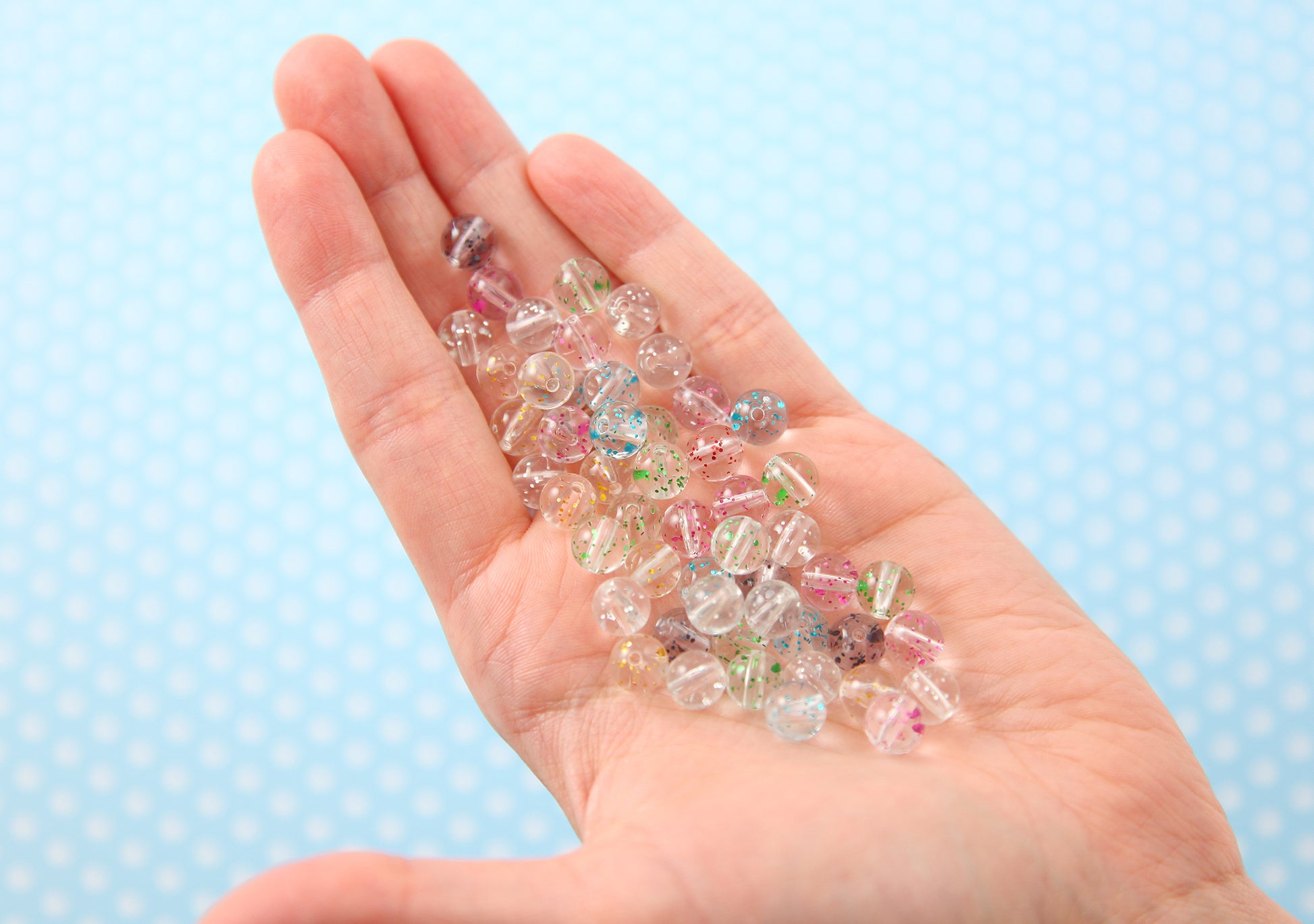 Glitter Beads - 8mm Small Transparent Glitter Acrylic or Plastic