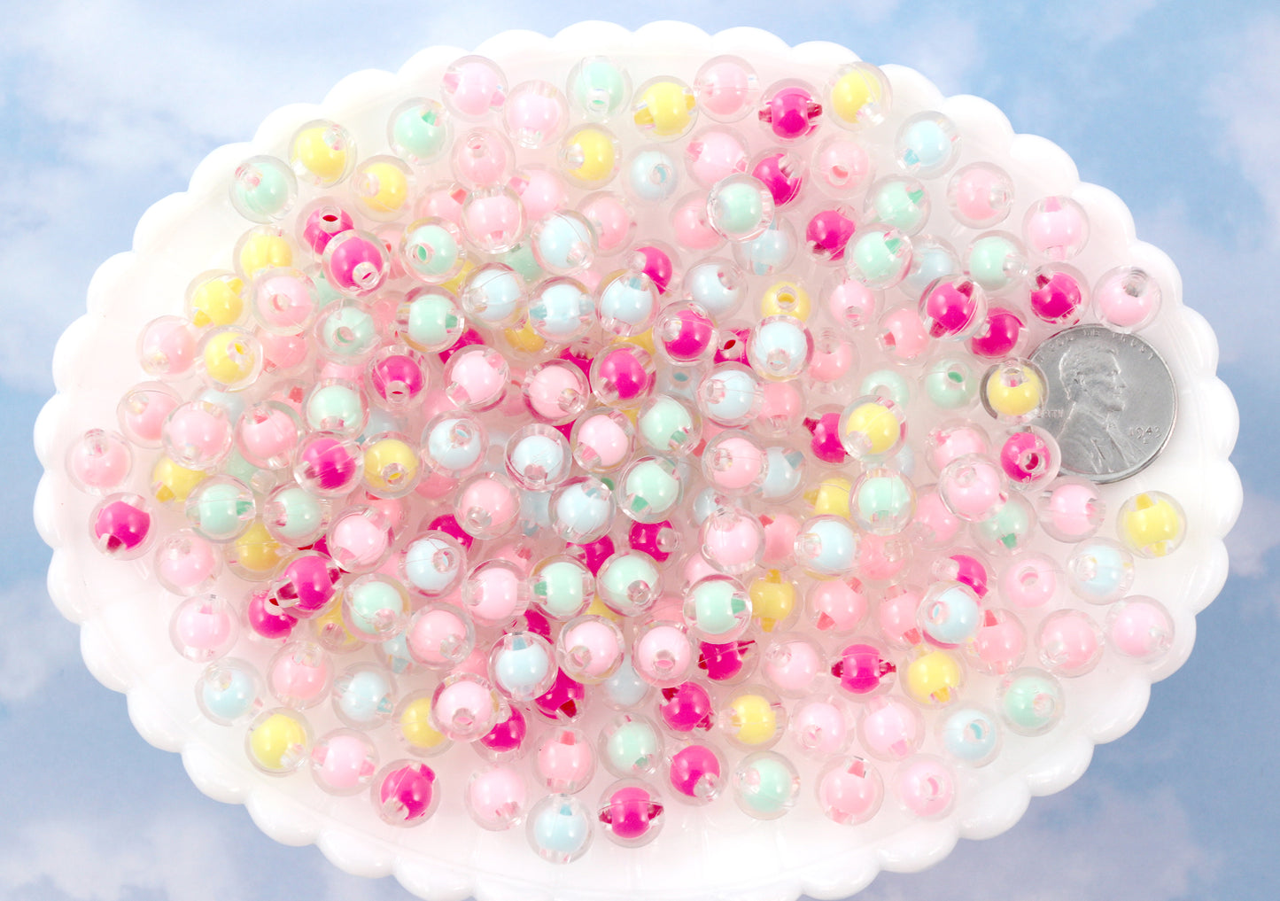 Pastel Beads - 8mm Tiny Pastel Double Inner Bead Resin or Acrylic Beads - 200 pc set
