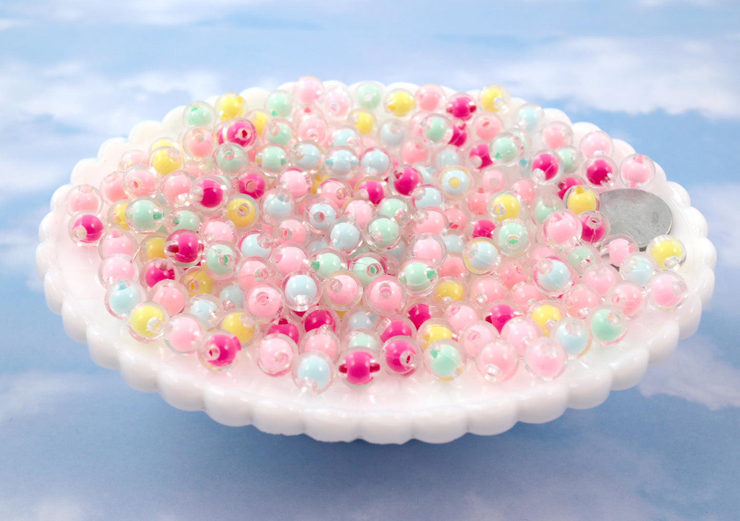 Pastel Beads - 8mm Tiny Pastel Double Inner Bead Resin or Acrylic Beads - 200 pc set