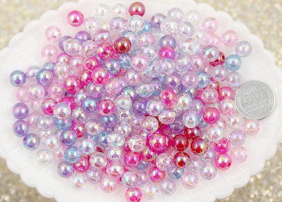8mm Small Iridescent Pastel AB Mix Translucent Acrylic or Resin Beads - 150 pc set
